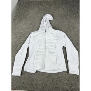 Bebe Sport Jacket Womens XL White Hooded Full Zip Fleece Quilted Panels Athletic